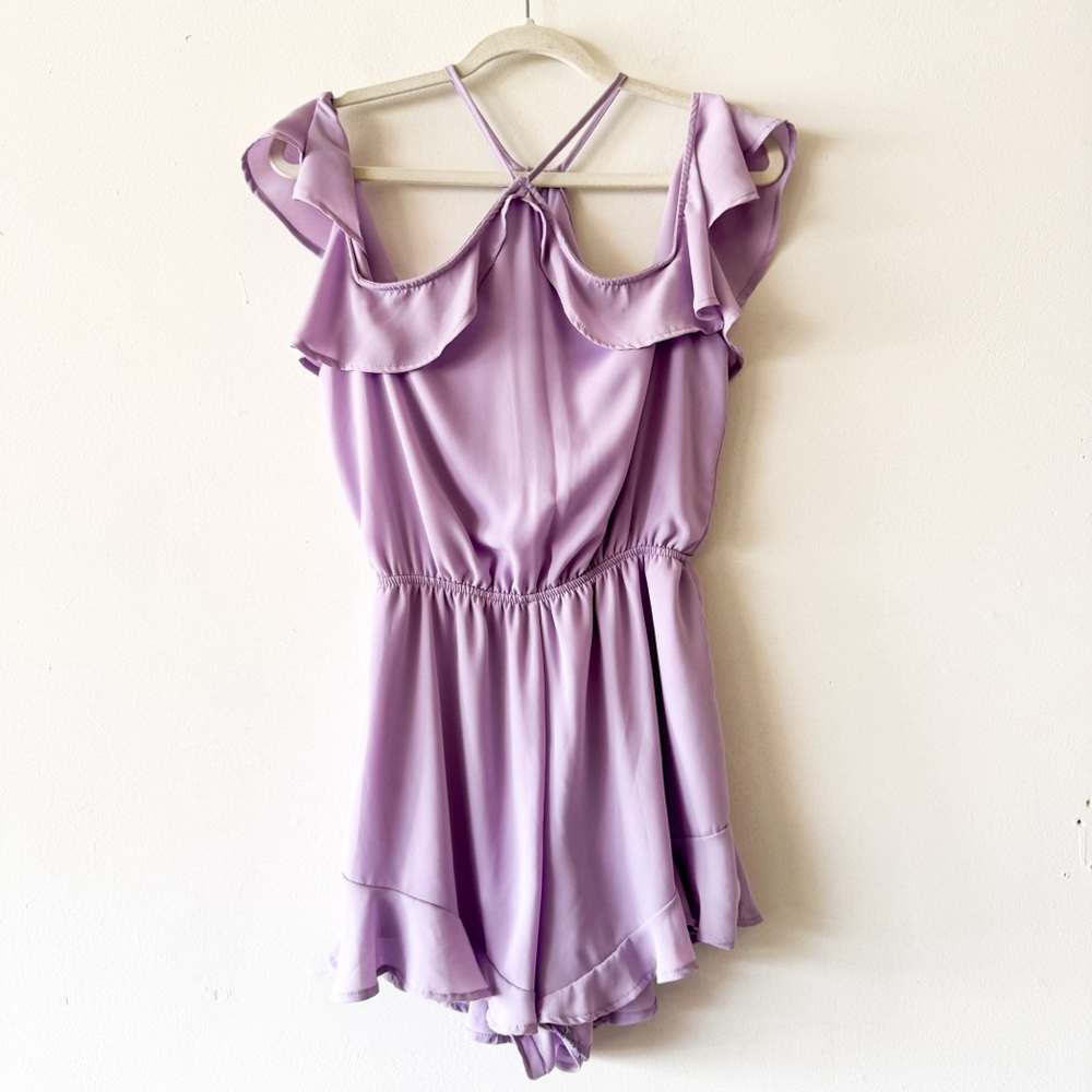 Peach Rose Lavender Halter and Off the shoulders Ruffle Romper Size Small